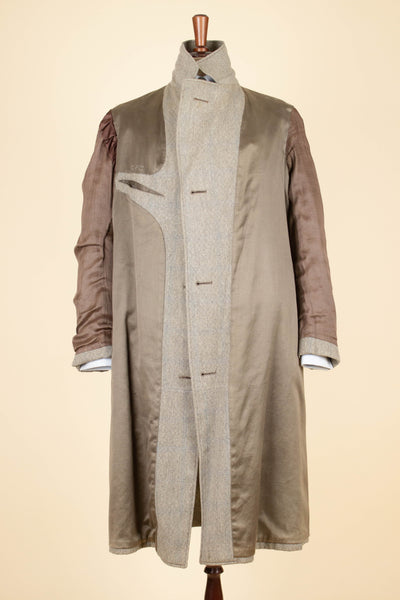 SWEDISH 1920S GREY/GREEN STRIPED DOUBLE BREASTED OVERCOAT. SIZE CA EU 46