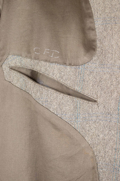 SWEDISH 1920S GREY/GREEN STRIPED DOUBLE BREASTED OVERCOAT. SIZE CA EU 46
