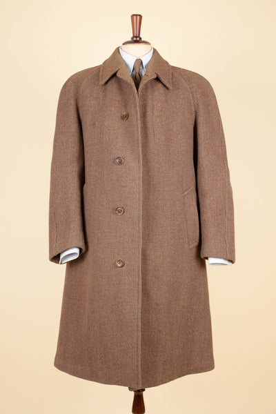 SWEDISH 1940S/1950S MID-BROWN RAGLAN TWEED OVERCOAT BY JUNEX. SIZE CA EU 46-48