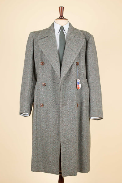 SWEDISH 1930S/1940S GREEN HERRINGBONE DEADSTOCK TWEED COAT BY HELLTEX. SIZE CA EU 46