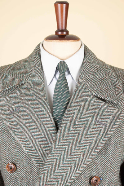 SWEDISH 1930S/1940S GREEN HERRINGBONE DEADSTOCK TWEED COAT BY HELLTEX. SIZE CA EU 46