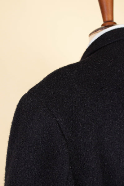 SWEDISH 1948 BLACK SINGLE BREASTED BESPOKE OVERCOAT BY STRÖMS. SIZE CA EU 48-50