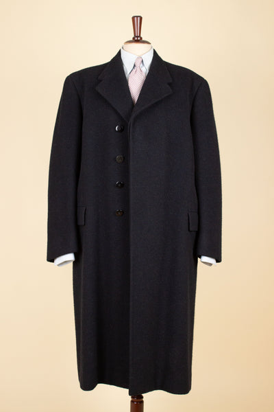 SWEDISH 1948 BLACK SINGLE BREASTED BESPOKE OVERCOAT BY STRÖMS. SIZE CA EU 48-50