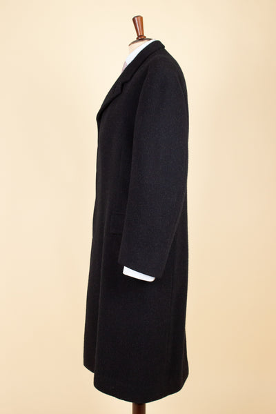 SWEDISH 1948 BLACK SINGLE BREASTED BESPOKE OVERCOAT BY STRÖMS. SIZE CA EU 48-50