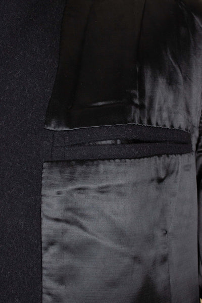 SWEDISH 1948 BLACK SINGLE BREASTED BESPOKE OVERCOAT BY STRÖMS. SIZE CA EU 48-50