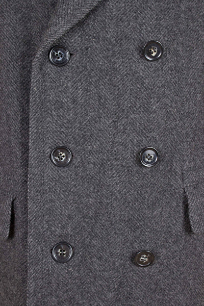 SWEDISH 1940S/1950S DARK GREY HERRINGBONE OVERCOAT BY RANG. SIZE CA EU 46-48