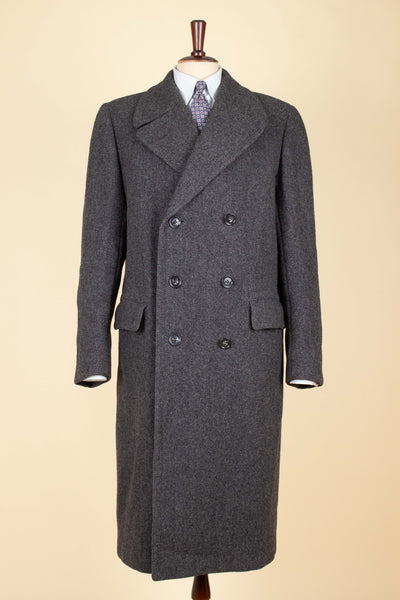 SWEDISH 1940S/1950S DARK GREY HERRINGBONE OVERCOAT BY RANG. SIZE CA EU 46-48