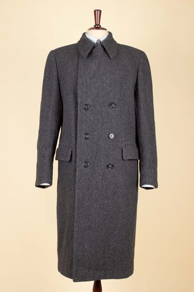 SWEDISH 1940S/1950S DARK GREY HERRINGBONE OVERCOAT BY RANG. SIZE CA EU 46-48