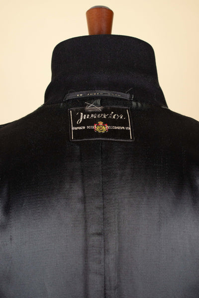 SWEDISH 1930S BLACK DOUBLE BREASTED OVERCOAT BY JUNEX. SIZE CA EU 46 LONG