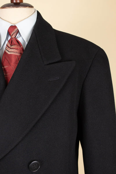 SWEDISH 1930S BLACK DOUBLE BREASTED OVERCOAT BY JUNEX. SIZE CA EU 46 LONG
