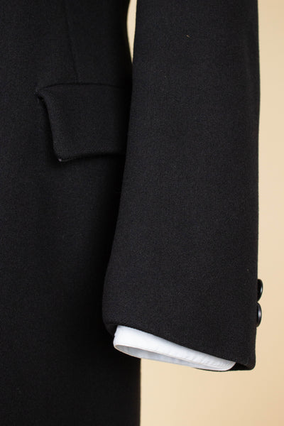 SWEDISH 1930S BLACK DOUBLE BREASTED OVERCOAT BY JUNEX. SIZE CA EU 46 LONG