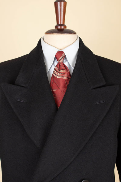 SWEDISH 1930S BLACK DOUBLE BREASTED OVERCOAT BY JUNEX. SIZE CA EU 46 LONG