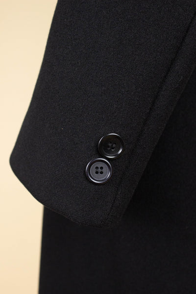 SWEDISH 1930S BLACK DOUBLE BREASTED OVERCOAT BY JUNEX. SIZE CA EU 46 LONG