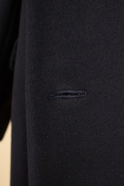 SWEDISH 1930S BLACK DOUBLE BREASTED OVERCOAT BY JUNEX. SIZE CA EU 46 LONG