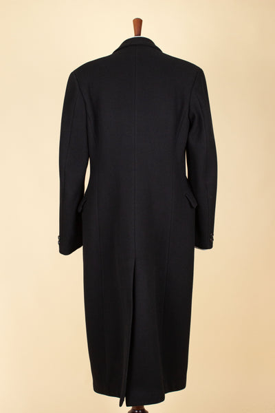 SWEDISH 1930S BLACK DOUBLE BREASTED OVERCOAT BY JUNEX. SIZE CA EU 46 LONG