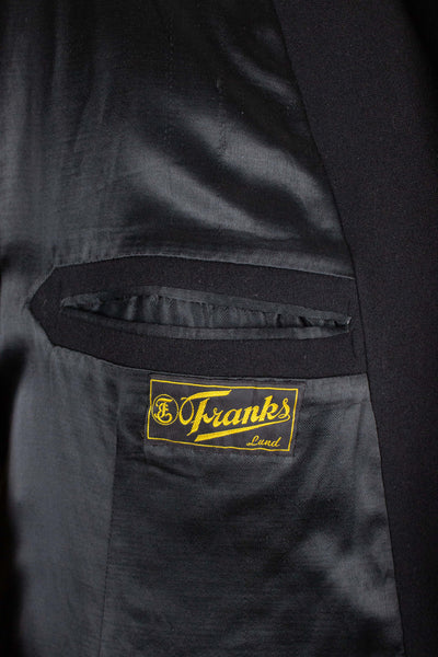 SWEDISH 1930S BLACK DOUBLE BREASTED OVERCOAT BY JUNEX. SIZE CA EU 46 LONG