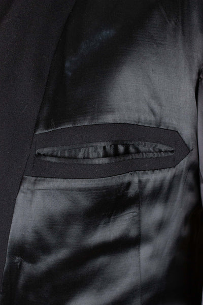 SWEDISH 1930S BLACK DOUBLE BREASTED OVERCOAT BY JUNEX. SIZE CA EU 46 LONG