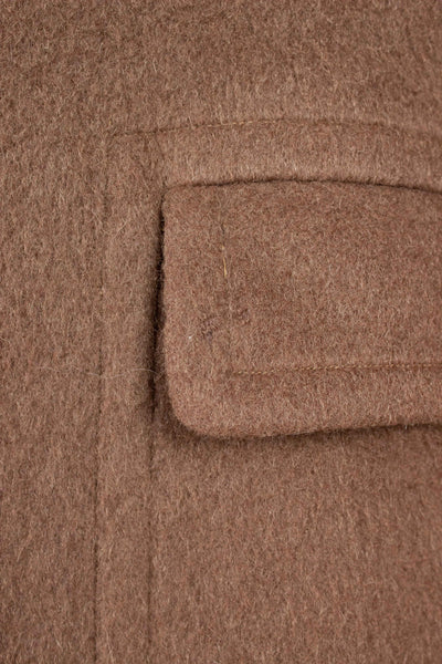 AMERICAN 1950S CHOCOLATE BROWN CAMEL WOOL SINGLE BREASTED OVERCOAT. SIZE CA EU 46-48