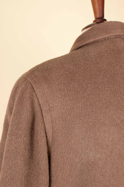 AMERICAN 1950S CHOCOLATE BROWN CAMEL WOOL SINGLE BREASTED OVERCOAT. SIZE CA EU 46-48