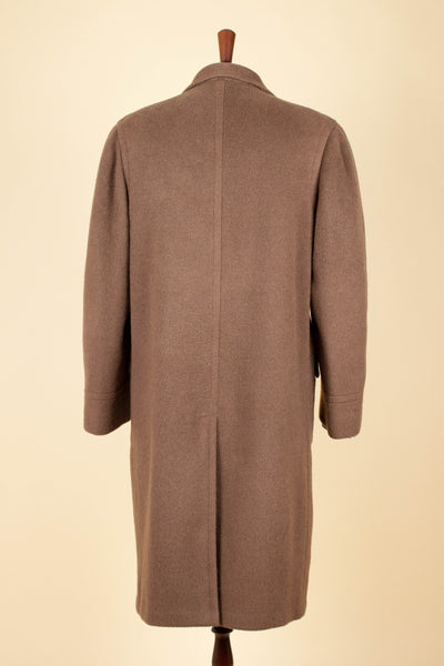 AMERICAN 1950S CHOCOLATE BROWN CAMEL WOOL SINGLE BREASTED OVERCOAT. SIZE CA EU 46-48