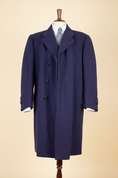 SWEDISH 1940S/1950S NAVY BLUE SINGLE BREASTED OVERCOAT BY WIDENGRENS. SIZE CA EU 48