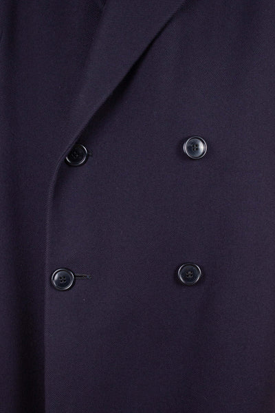 1930S/1940S NAVY BLUE DOUBLE BREASTED OVERCOAT BY UKNOWN MAKER. SIZE CA EU 56-58 SHORT