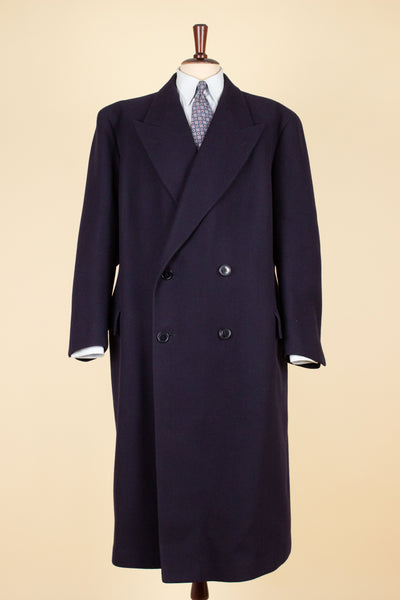 1930S/1940S NAVY BLUE DOUBLE BREASTED OVERCOAT BY UKNOWN MAKER. SIZE CA EU 56-58 SHORT
