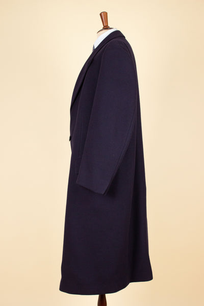 1930S/1940S NAVY BLUE DOUBLE BREASTED OVERCOAT BY UKNOWN MAKER. SIZE CA EU 56-58 SHORT