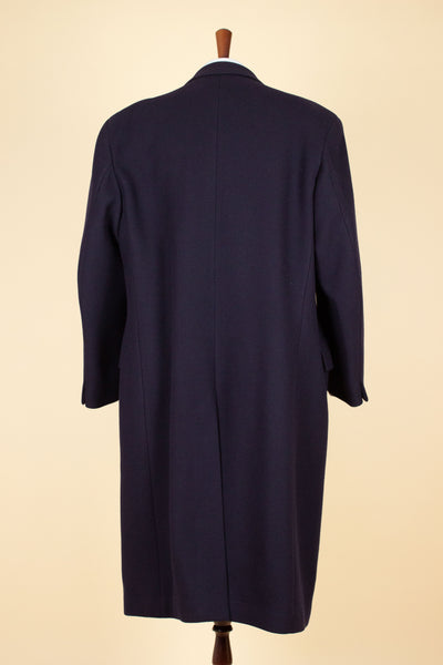 1930S/1940S NAVY BLUE DOUBLE BREASTED OVERCOAT BY UKNOWN MAKER. SIZE CA EU 56-58 SHORT