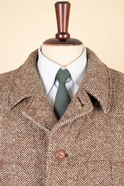 SWEDISH 1940S BROWN HERRINGBONE BELTED TWEED JACKET. SIZE CA EU 48