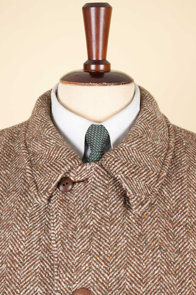 SWEDISH 1940S BROWN HERRINGBONE BELTED TWEED JACKET. SIZE CA EU 48
