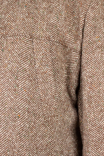 SWEDISH 1940S BROWN HERRINGBONE BELTED TWEED JACKET. SIZE CA EU 48