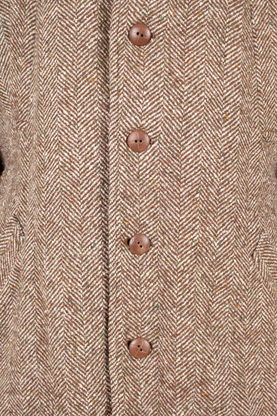 SWEDISH 1940S BROWN HERRINGBONE BELTED TWEED JACKET. SIZE CA EU 48