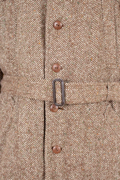 SWEDISH 1940S BROWN HERRINGBONE BELTED TWEED JACKET. SIZE CA EU 48
