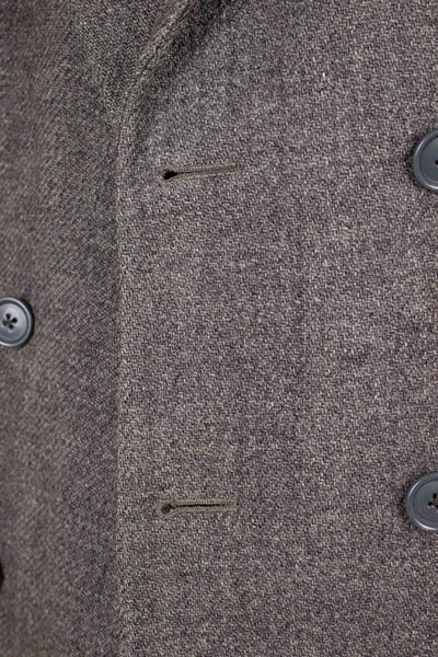 SWEDISH 1956 GREY HARRIS TWEED BESPOKE OVERCOAT WITH FUR COLLAR AND LINING. SIZE CA EU 44-46