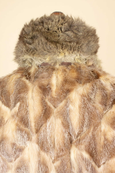 SWEDISH 1956 GREY HARRIS TWEED BESPOKE OVERCOAT WITH FUR COLLAR AND LINING. SIZE CA EU 44-46