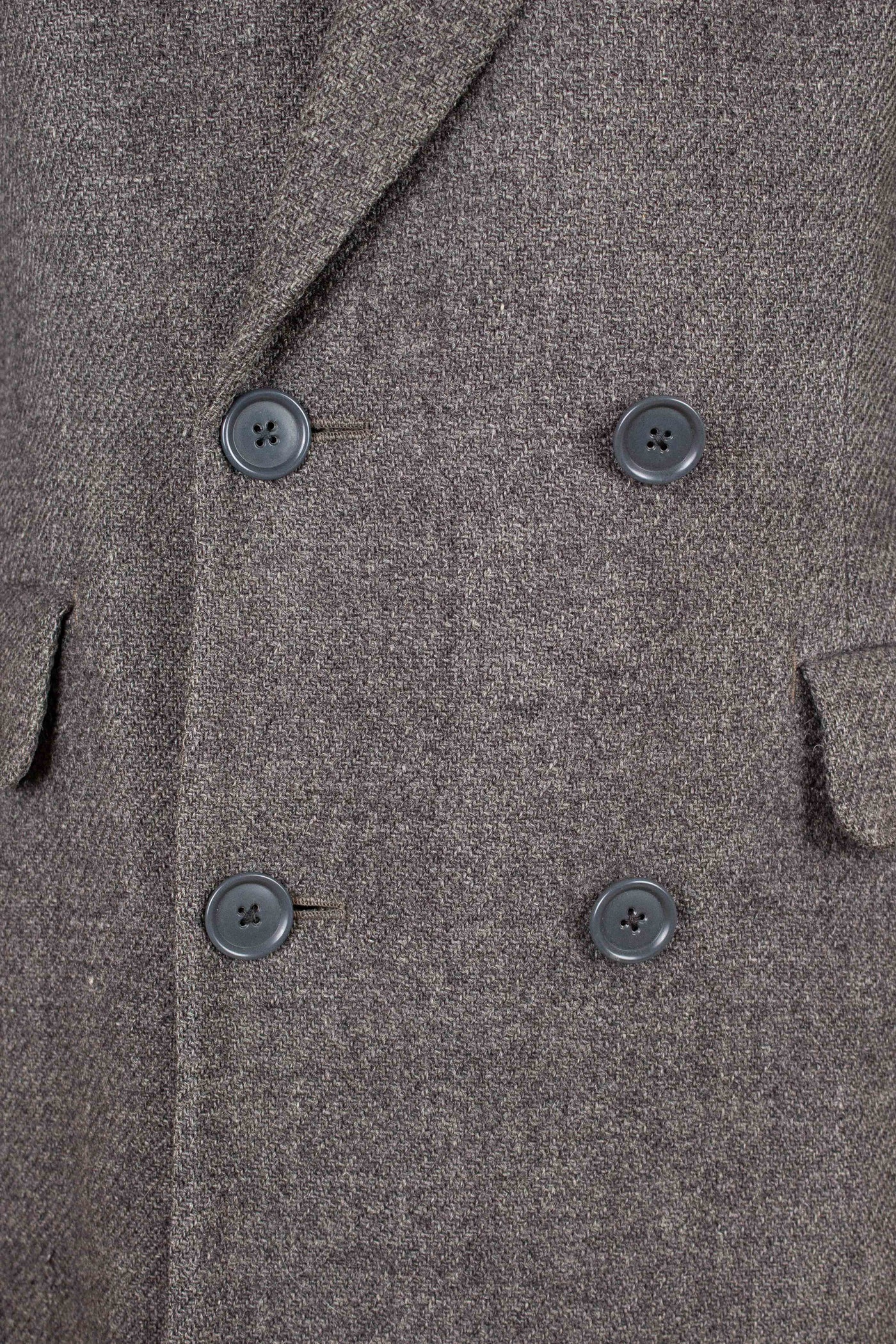 SWEDISH 1956 GREY HARRIS TWEED BESPOKE OVERCOAT WITH FUR COLLAR AND LINING. SIZE CA EU 44-46