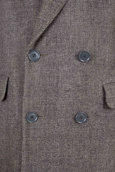 SWEDISH 1956 GREY HARRIS TWEED BESPOKE OVERCOAT WITH FUR COLLAR AND LINING. SIZE CA EU 44-46