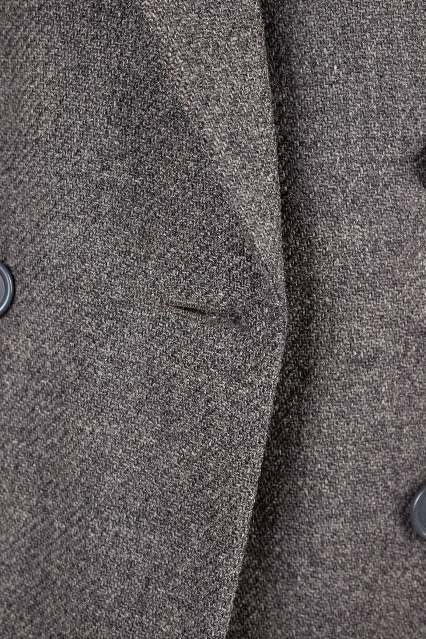 SWEDISH 1956 GREY HARRIS TWEED BESPOKE OVERCOAT WITH FUR COLLAR AND LINING. SIZE CA EU 44-46