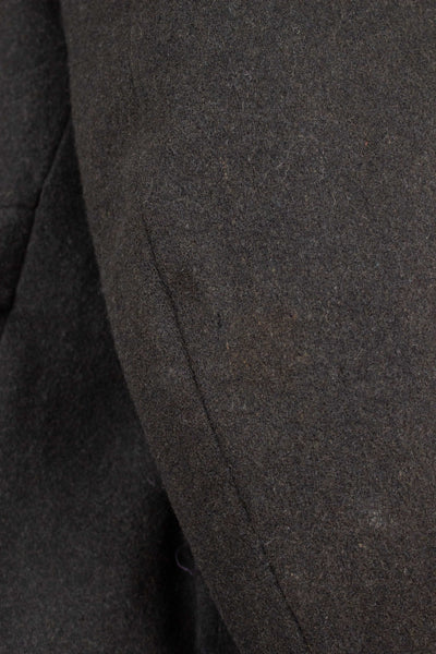 SWEDISH 1940S/1950S BLACK DOUBLE BREASTED SHORT OVERCOAT WITH FUR COLLAR AND LINING. SIZE CA EU 56