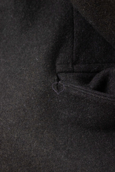 SWEDISH 1940S/1950S BLACK DOUBLE BREASTED SHORT OVERCOAT WITH FUR COLLAR AND LINING. SIZE CA EU 56