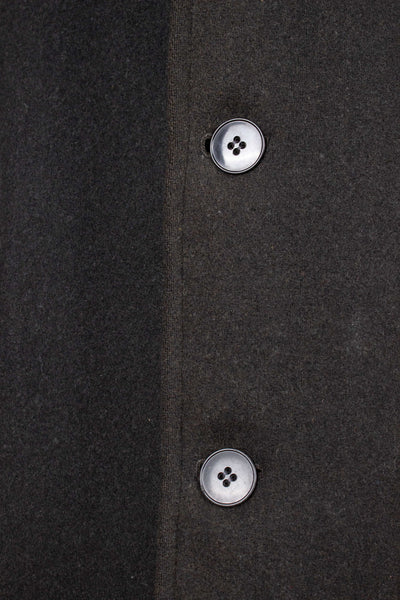 SWEDISH 1940S/1950S BLACK DOUBLE BREASTED SHORT OVERCOAT WITH FUR COLLAR AND LINING. SIZE CA EU 56