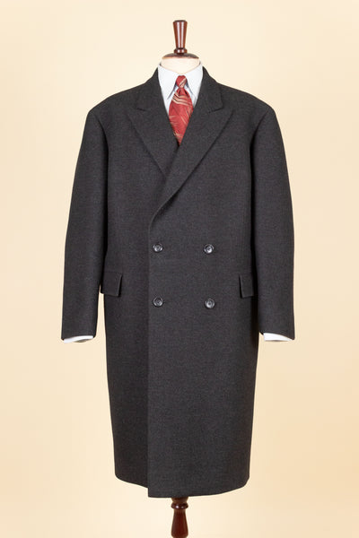 SWEDISH 1961 DARK GREY DOUBLE BREASTED BESPOKE OVERCOAT. SIZE CA EU 52
