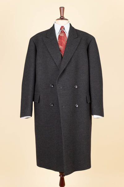 SWEDISH 1961 DARK GREY DOUBLE BREASTED BESPOKE OVERCOAT. SIZE CA EU 52