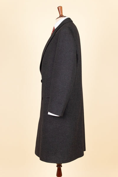 SWEDISH 1961 DARK GREY DOUBLE BREASTED BESPOKE OVERCOAT. SIZE CA EU 52