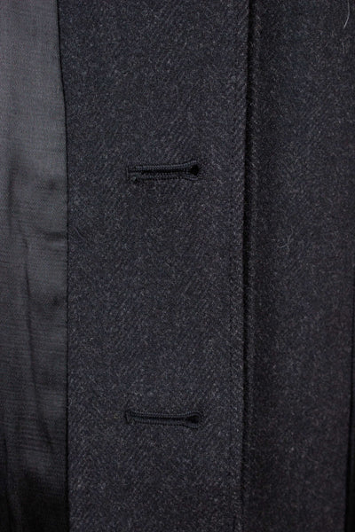 SWEDISH 1940S/1950S DARK GREY HERRINGBONE SINGLE BREASTED OVERCOAT BY ELSON. SIZE CA 48 SHORT