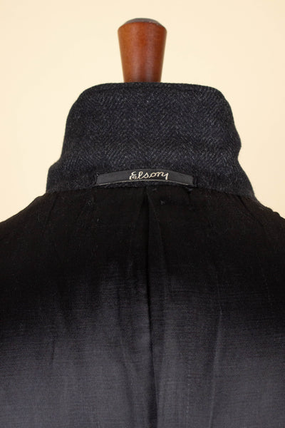 SWEDISH 1940S/1950S DARK GREY HERRINGBONE SINGLE BREASTED OVERCOAT BY ELSON. SIZE CA 48 SHORT