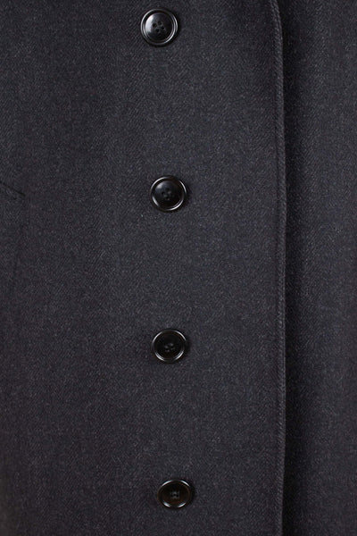 SWEDISH 1940S/1950S DARK GREY HERRINGBONE SINGLE BREASTED OVERCOAT BY ELSON. SIZE CA 48 SHORT