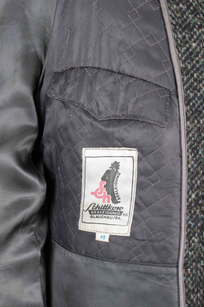 GERMAN 1950S/1960S GREY MOTTLED RAGLAN TWEED COAT BY SCHITTKOW BEKLEIDUNG. SIZE CA EU 48