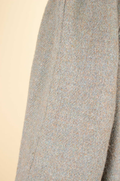 BRITISH 1940S/1950S GREEN-GREY HARRIS TWEED OVERCOAT BY TRENT. SIZE CA EU 46